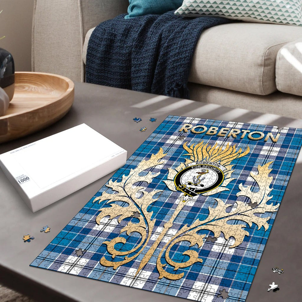Clan Roberton Tartan Crest Thistle Jigsaw Puzzles Gift For Family RX45 Clan Roberton Tartan Today   