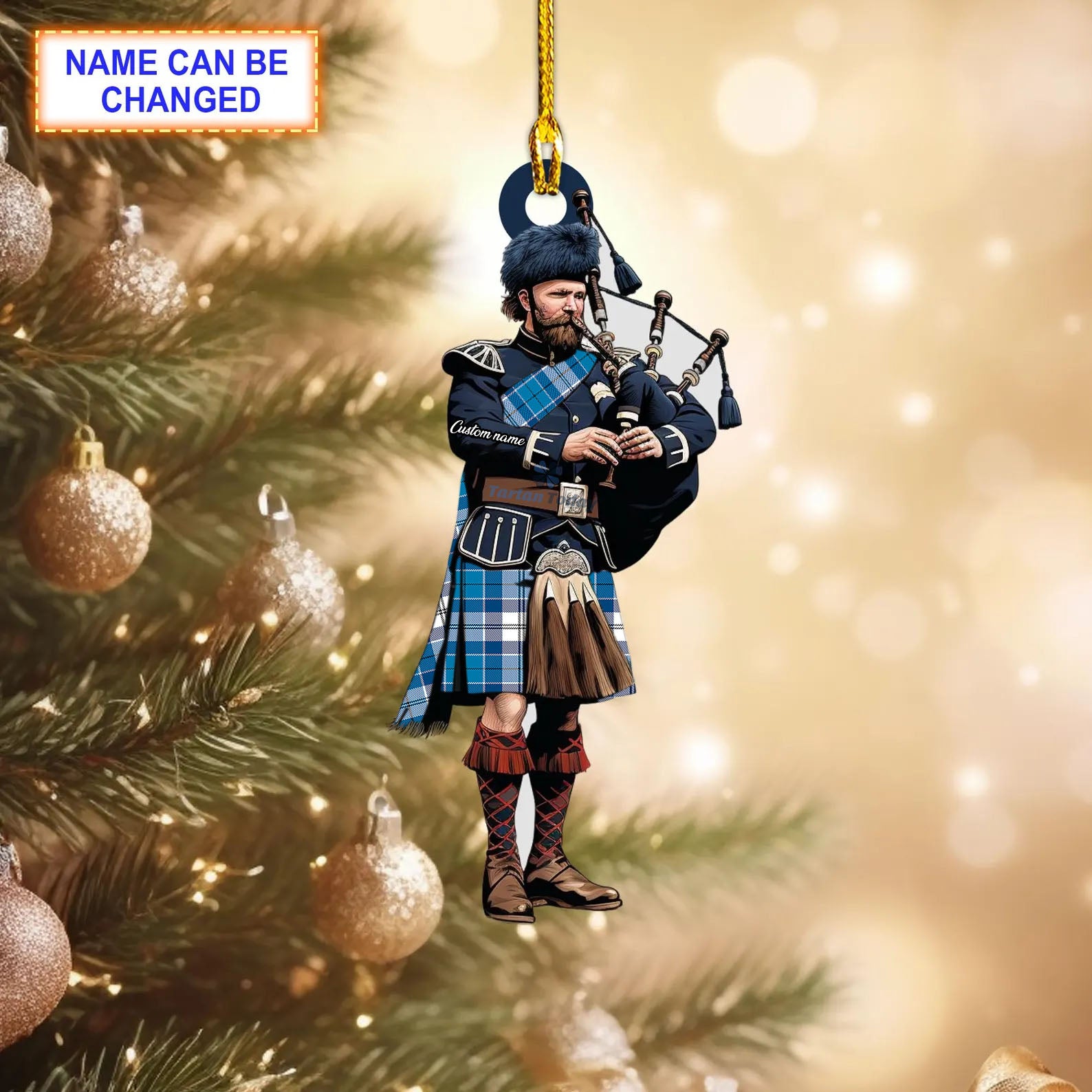Roberton Tartan Bagpipe Ornament with Custom Name