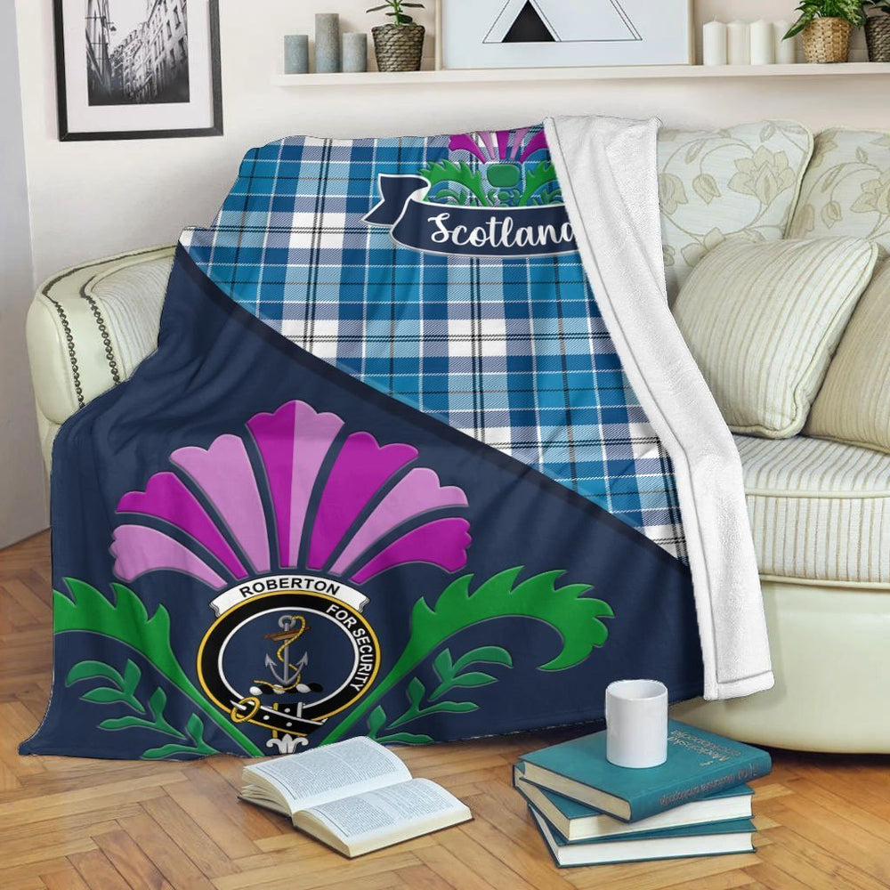 Clan Roberton Tartan Crest Premium Blanket Thistle Style PZ18 Clan Roberton Tartan Today   