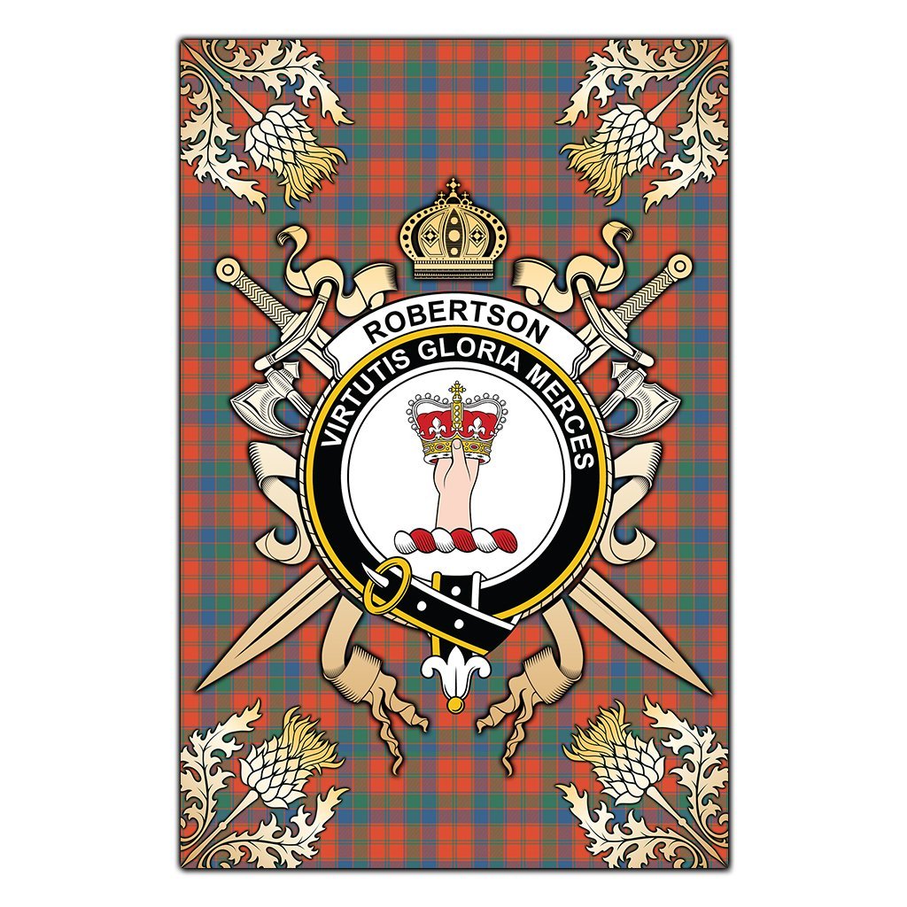 Clan Robertson Ancient Tartan Crest Black Garden Flag  - Gold Thistle  EW72 Clan Robertson Tartan Today   