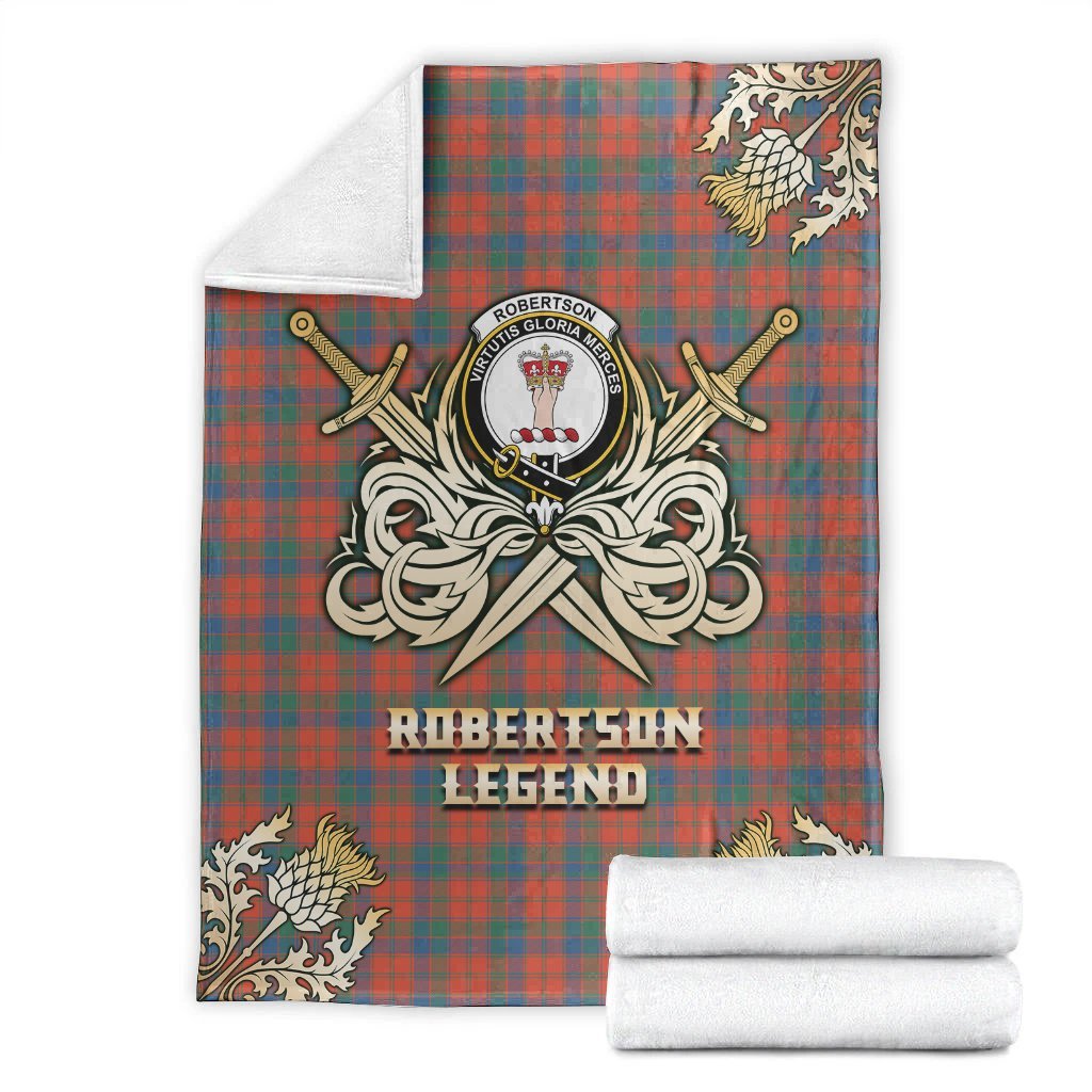 Clan Robertson Ancient Tartan Gold Courage Symbol Blanket BH76 Clan Robertson Tartan Today   
