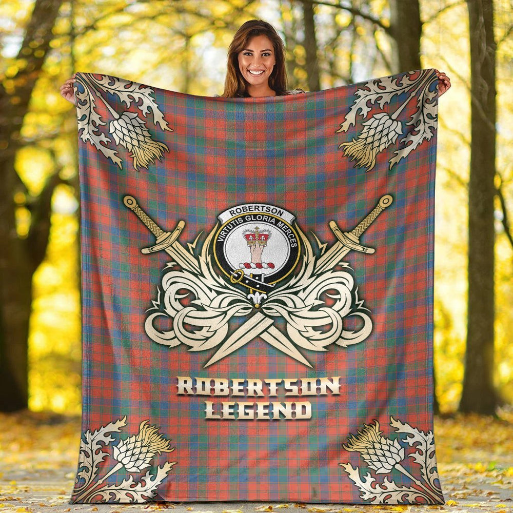 Clan Robertson Ancient Tartan Gold Courage Symbol Blanket BH76 Clan Robertson Tartan Today   