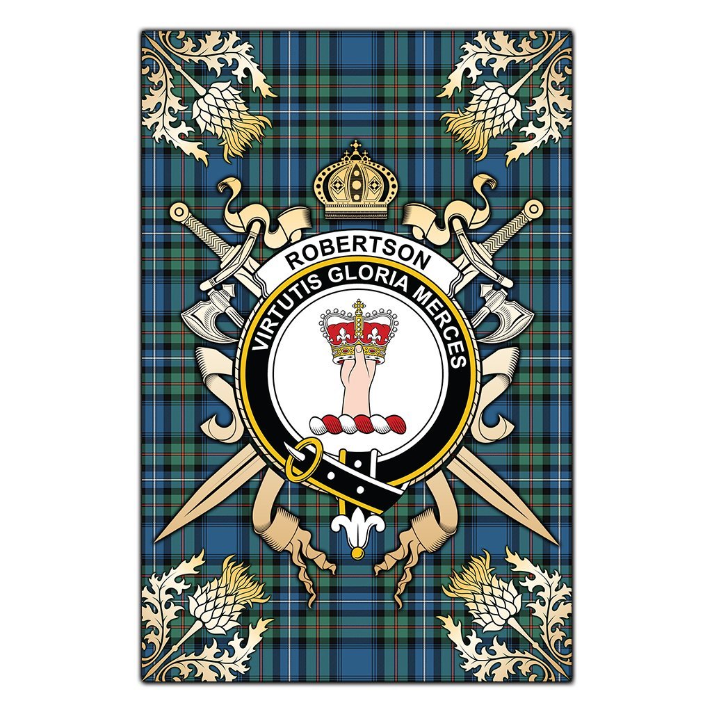 Clan Robertson Hunting Ancient Tartan Crest Black Garden Flag  - Gold Thistle  MV86 Clan Robertson Tartan Today   