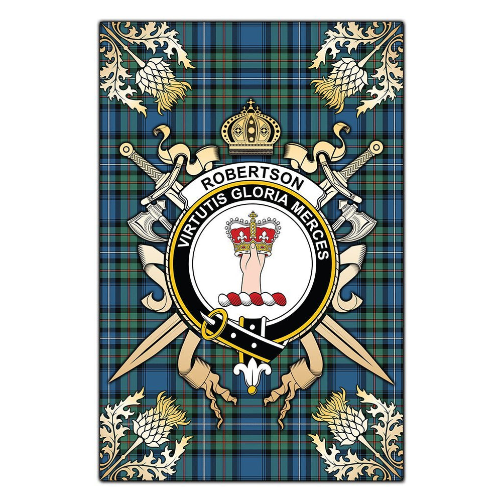 Clan Robertson Hunting Ancient Tartan Crest Black Garden Flag  - Gold Thistle  MV86 Clan Robertson Tartan Today   