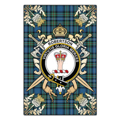Clan Robertson Hunting Ancient Tartan Crest Black Garden Flag  - Gold Thistle  MV86 Clan Robertson Tartan Today   