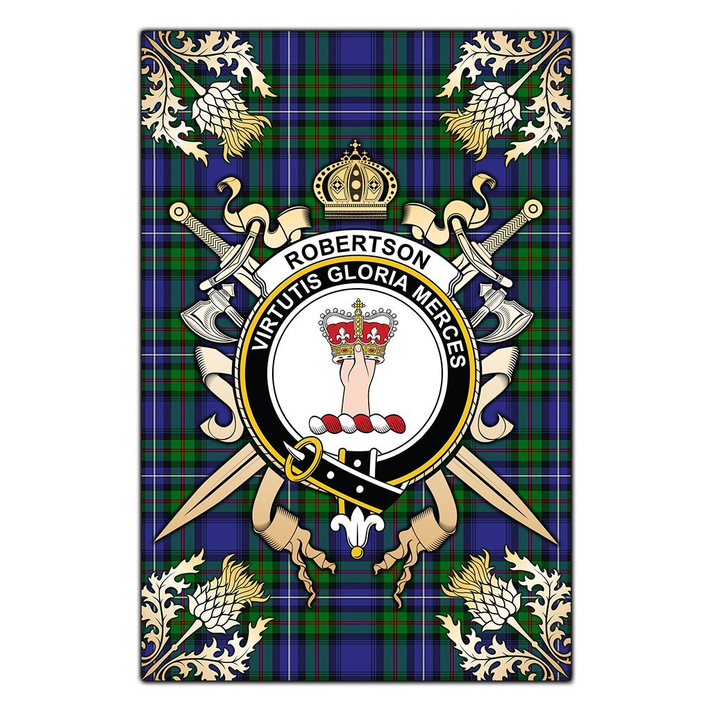 Clan Robertson Hunting Modern Tartan Crest Black Garden Flag  - Gold Thistle  BG77 Clan Robertson Tartan Today   