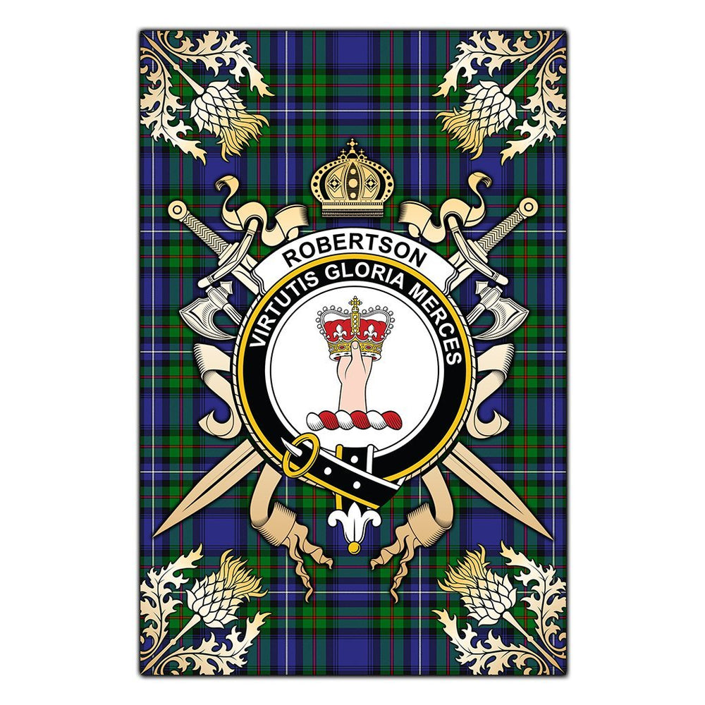 Clan Robertson Hunting Modern Tartan Crest Black Garden Flag  - Gold Thistle  BG77 Clan Robertson Tartan Today   