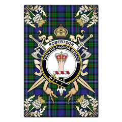 Clan Robertson Hunting Modern Tartan Crest Black Garden Flag  - Gold Thistle  BG77 Clan Robertson Tartan Today   