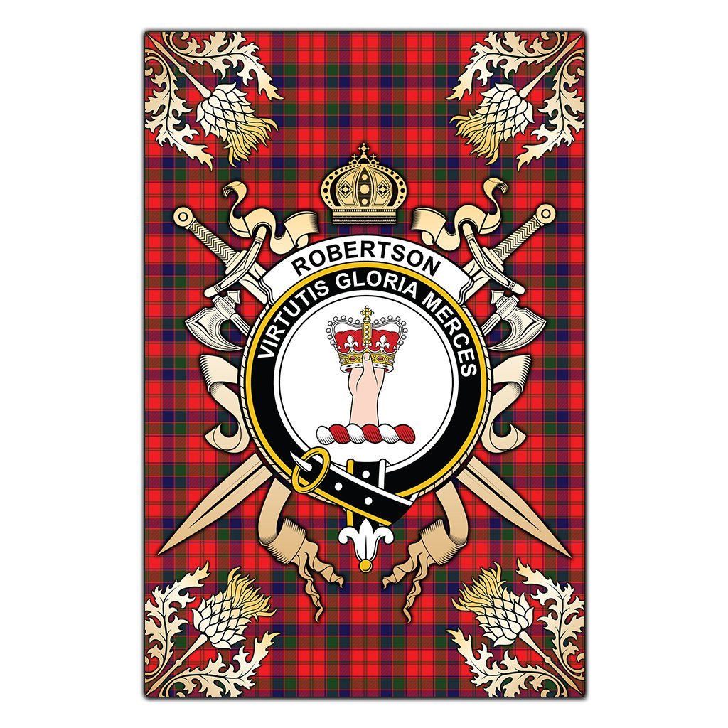Clan Robertson Modern Tartan Crest Black Garden Flag  - Gold Thistle  DZ42 Clan Robertson Tartan Today   