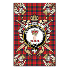 Clan Robertson Modern Tartan Crest Black Garden Flag  - Gold Thistle  DZ42 Clan Robertson Tartan Today   
