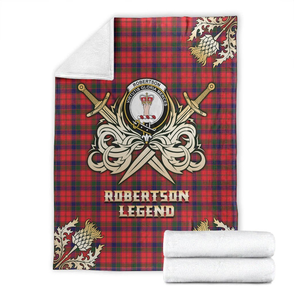 Clan Robertson Modern Tartan Gold Courage Symbol Blanket TK80 Clan Robertson Tartan Today   