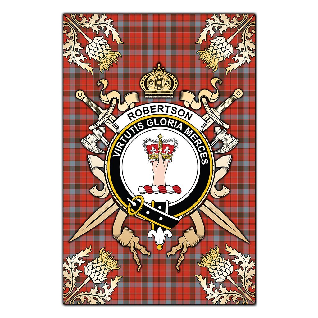 Clan Robertson Weathered Tartan Crest Black Garden Flag  - Gold Thistle  RC52 Clan Robertson Tartan Today   