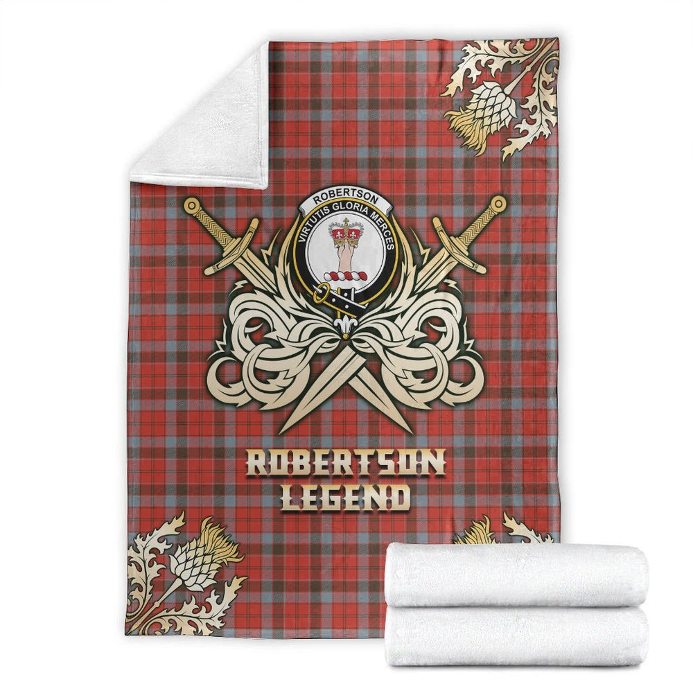 Clan Robertson Weathered Tartan Gold Courage Symbol Blanket RX71 Clan Robertson Tartan Today   