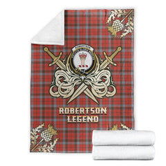 Clan Robertson Weathered Tartan Gold Courage Symbol Blanket RX71 Clan Robertson Tartan Today   