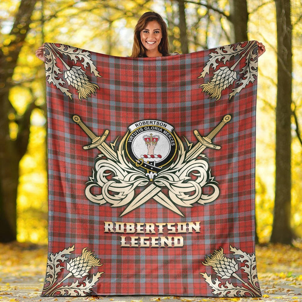 Clan Robertson Weathered Tartan Gold Courage Symbol Blanket RX71 Clan Robertson Tartan Today   