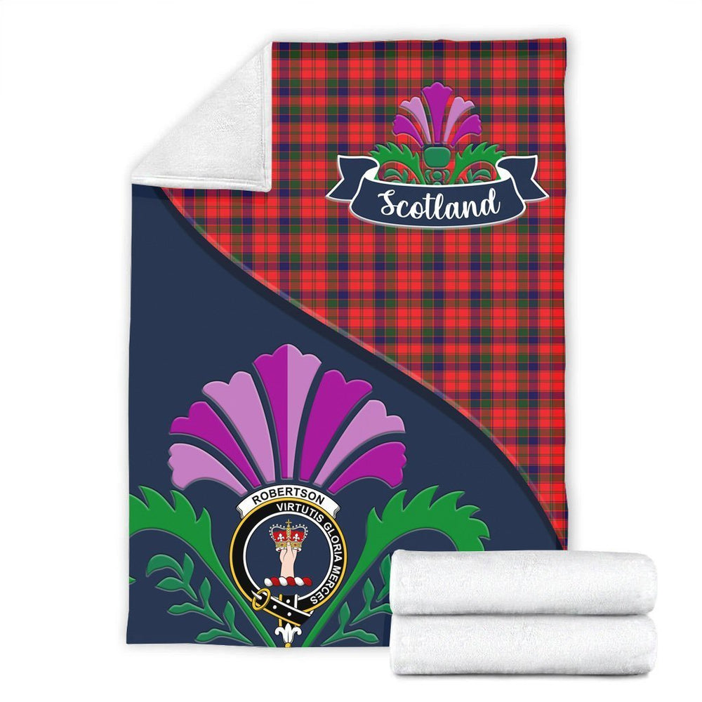 Clan Robertson Tartan Crest Premium Blanket Thistle Style NM74 Clan Robertson Tartan Today   
