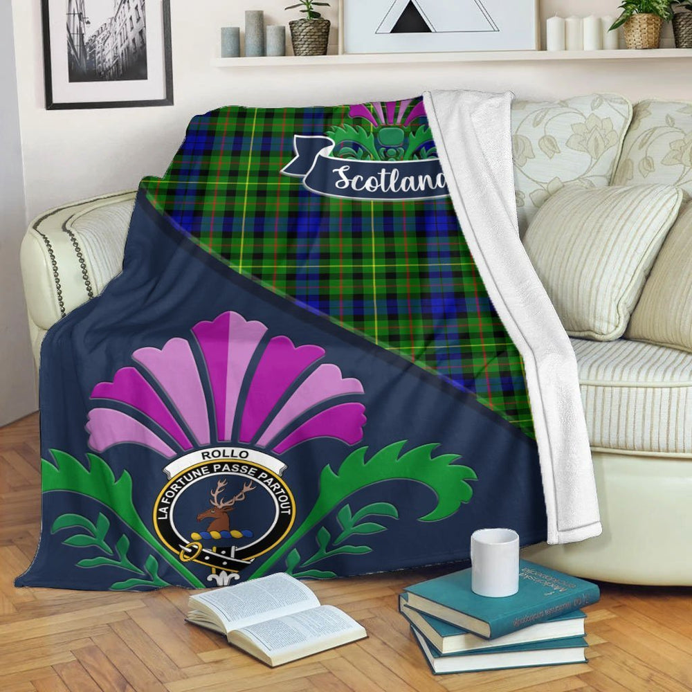 Clan Rollo Tartan Crest Premium Blanket Thistle Style ZZ66 Clan Rollo Tartan Today   