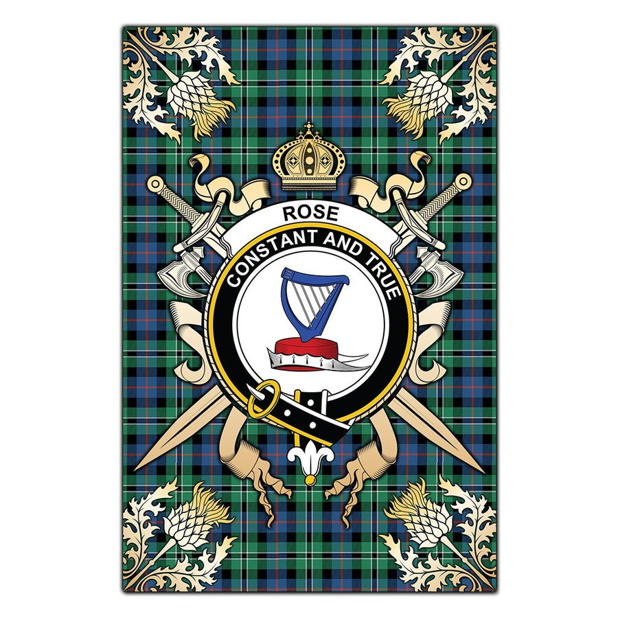 Clan Rose Hunting Ancient Tartan Crest Black Garden Flag