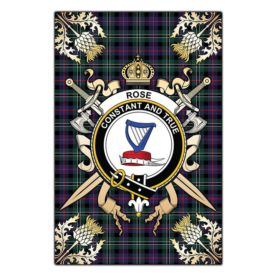 Clan Rose Hunting Modern Tartan Crest Black Garden Flag