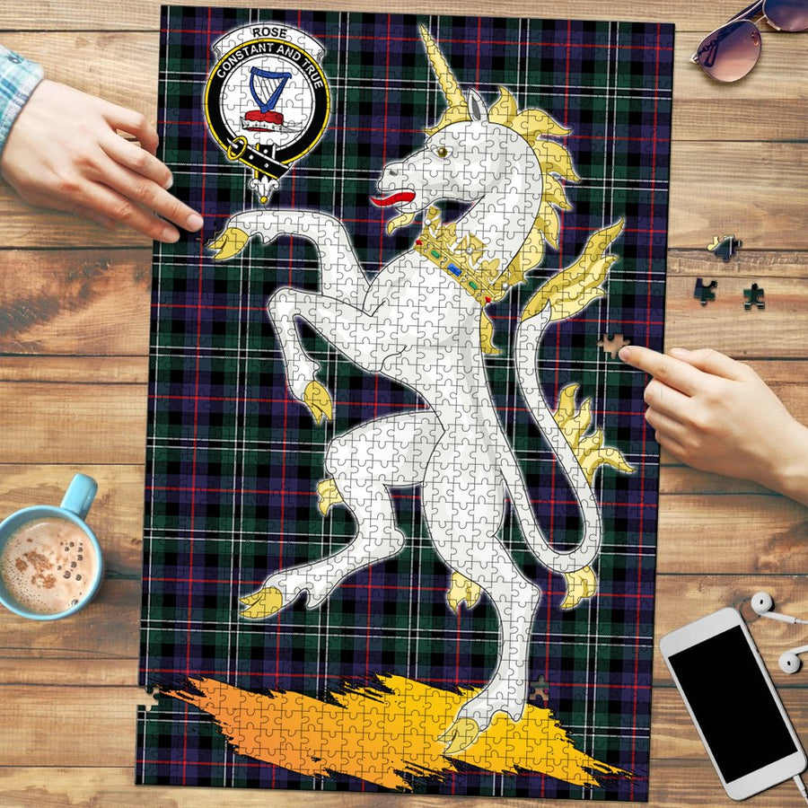 Clan Rose Hunting Modern Tartan Crest Unicorn Scotland Jigsaw Puzzles Gift For Family