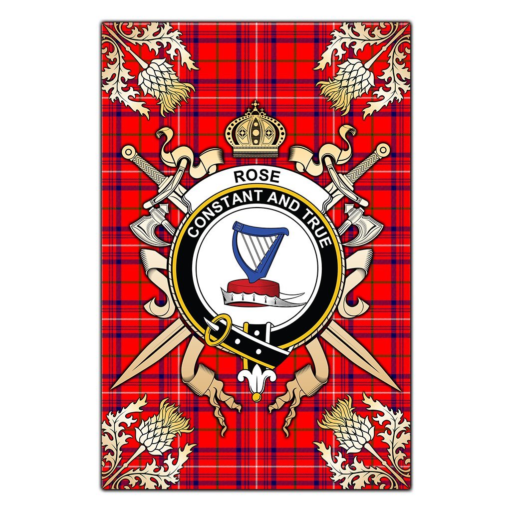 Clan Rose Modern Tartan Crest Black Garden Flag  - Gold Thistle  DY72 Clan Rose Tartan Today   