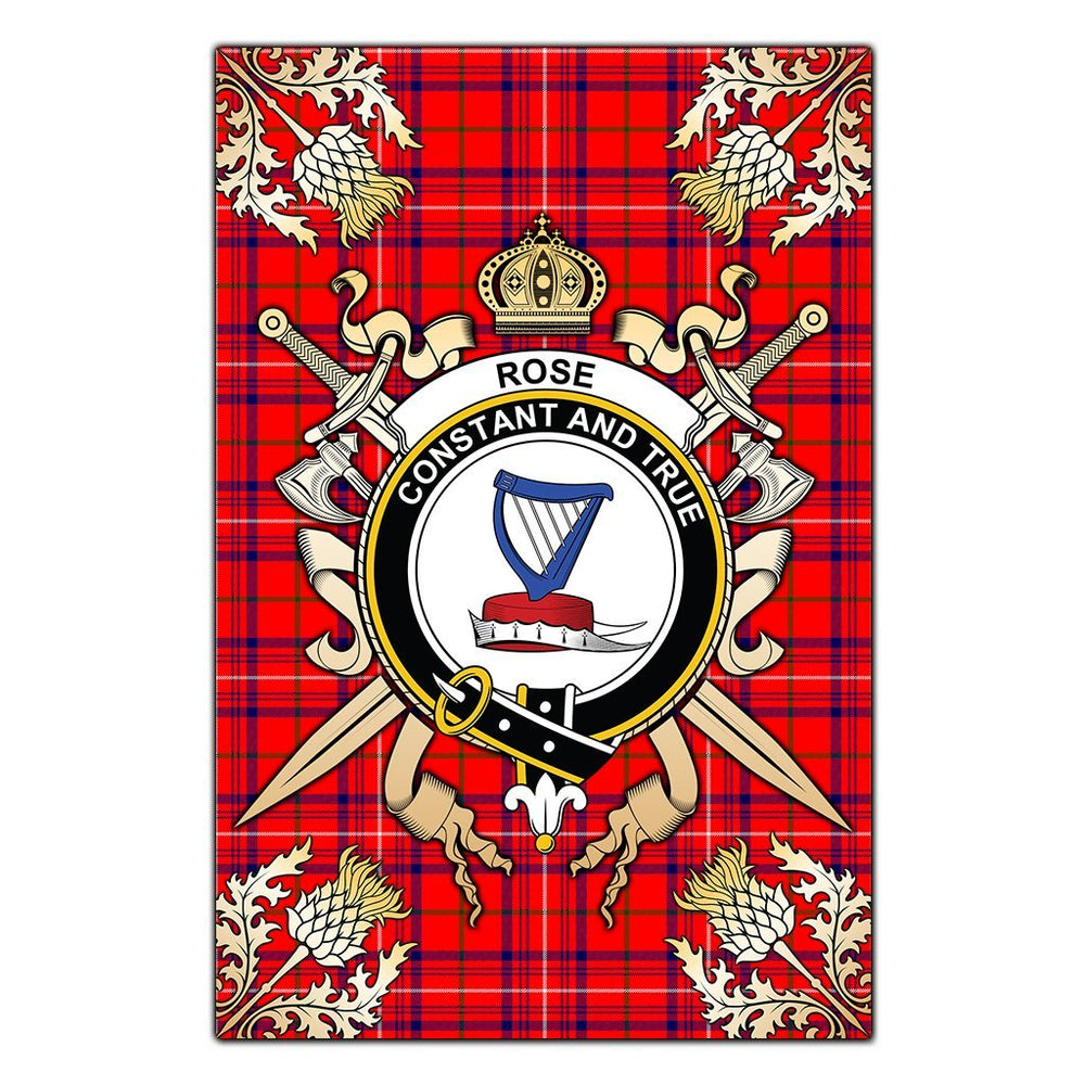 Clan Rose Modern Tartan Crest Black Garden Flag  - Gold Thistle  DY72 Clan Rose Tartan Today   