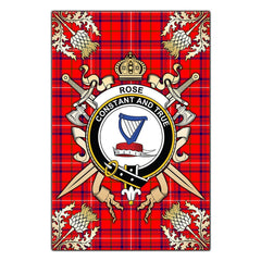 Clan Rose Modern Tartan Crest Black Garden Flag  - Gold Thistle  DY72 Clan Rose Tartan Today   
