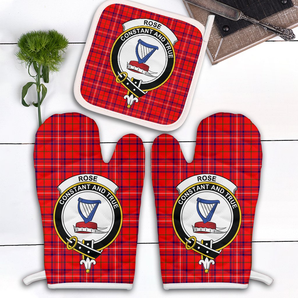 Clan Rose Modern Tartan Crest Oven Mitt And Pot Holder (2 Oven Mitts + 1 Pot Holder) OS22 Clan Rose Tartan Today   