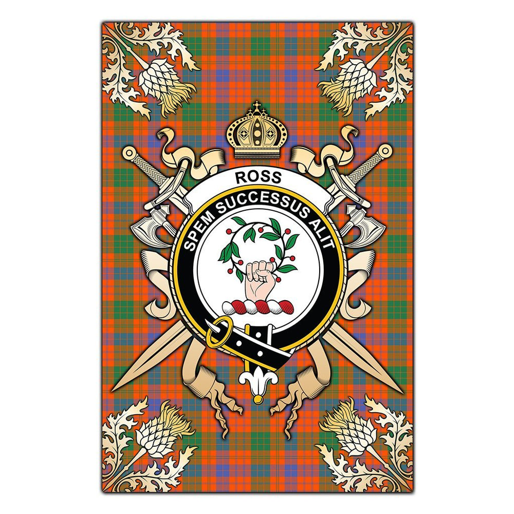 Clan Ross Ancient Tartan Crest Black Garden Flag  - Gold Thistle  LV43 Clan Ross Tartan Today   