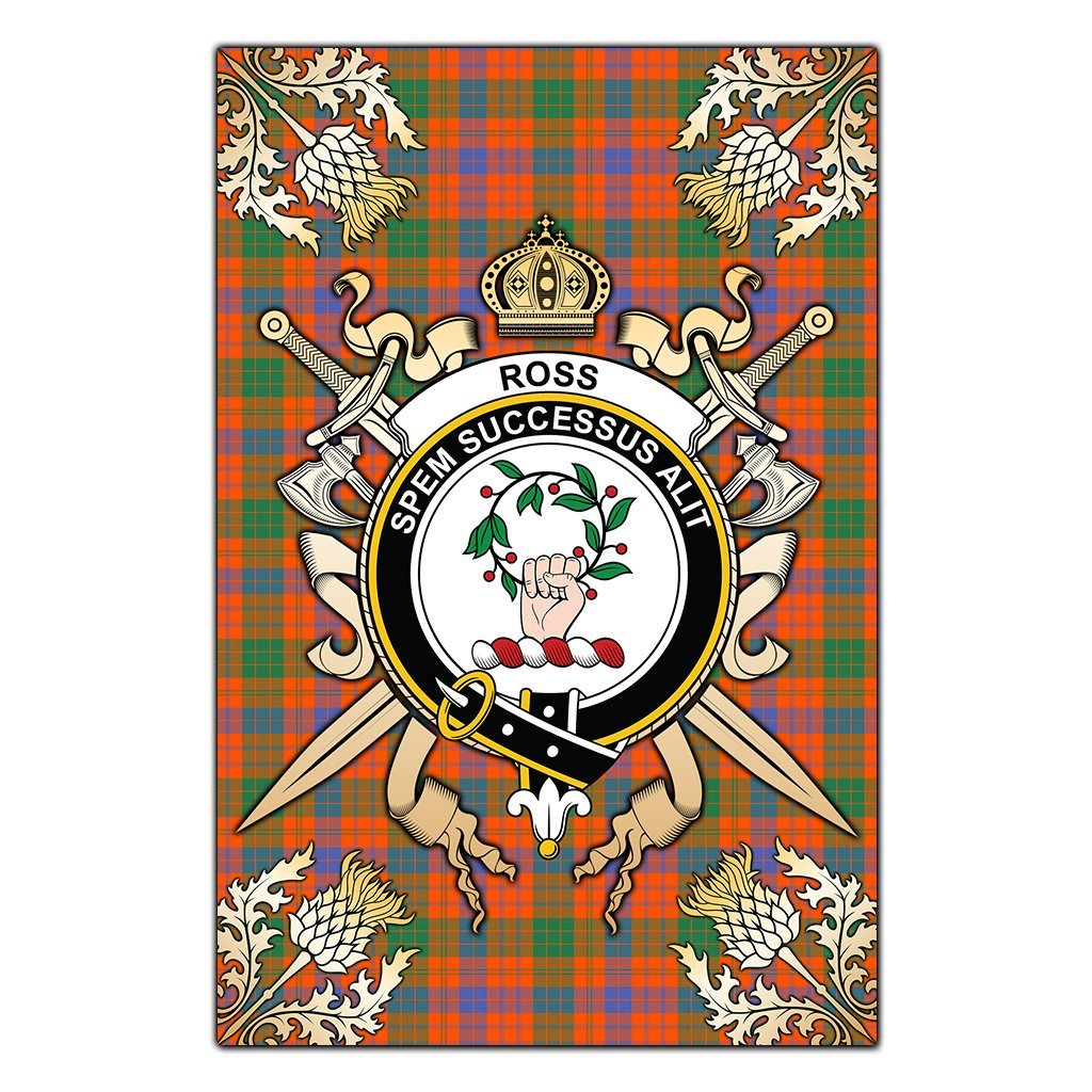 Clan Ross Ancient Tartan Crest Black Garden Flag  - Gold Thistle  LV43 Clan Ross Tartan Today   