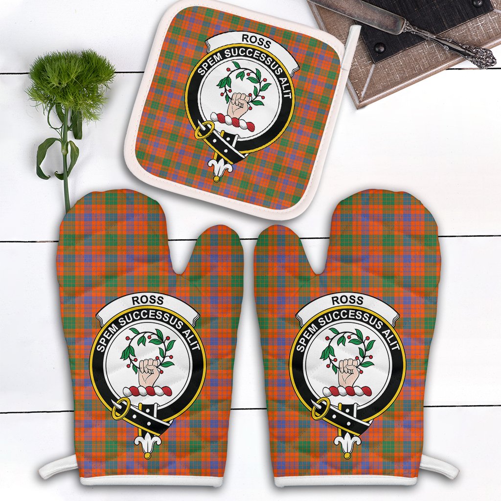 Clan Ross Ancient Tartan Crest Oven Mitt And Pot Holder (2 Oven Mitts + 1 Pot Holder) BW85 Clan Ross Tartan Today   
