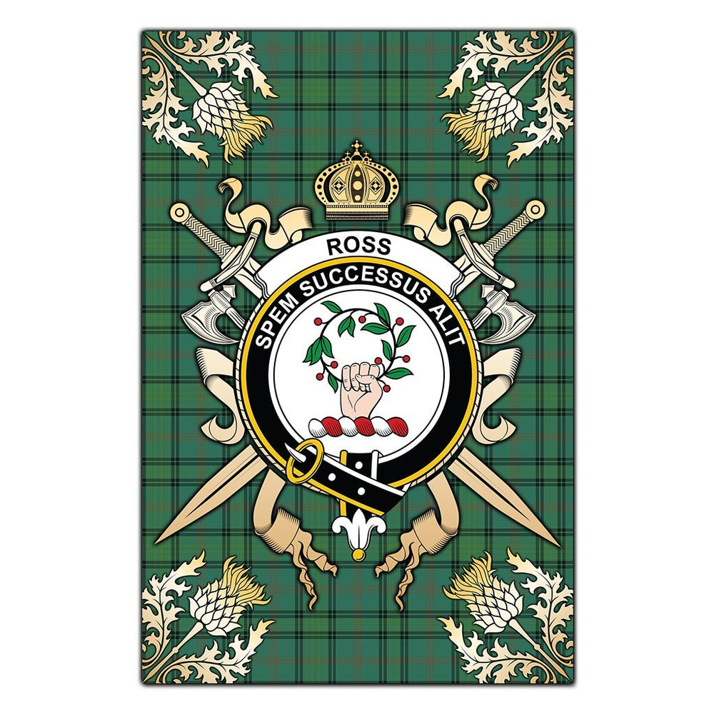 Clan Ross Hunting Ancient Tartan Crest Black Garden Flag  - Gold Thistle  VE78 Clan Ross Tartan Today   
