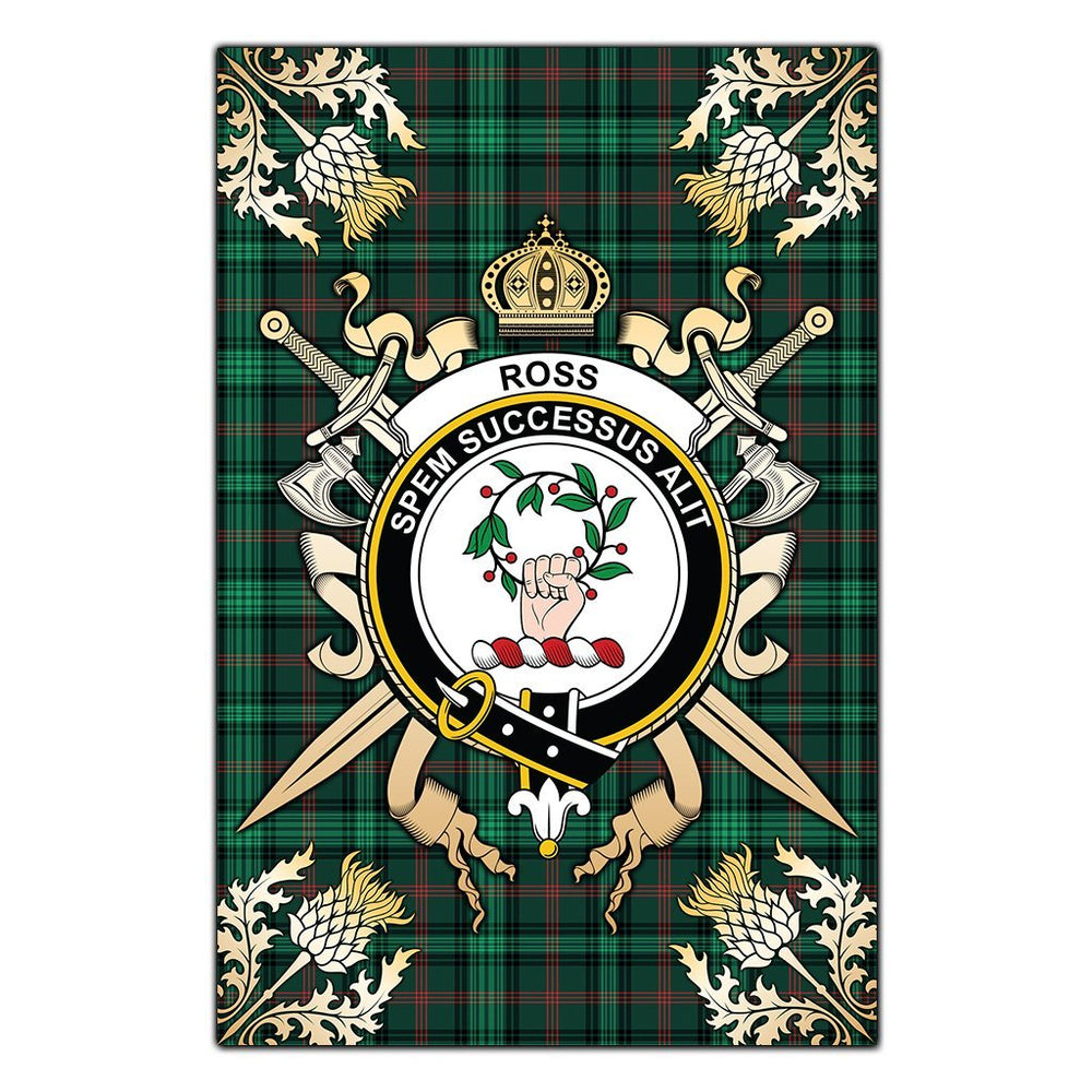 Clan Ross Hunting Modern Tartan Crest Black Garden Flag  - Gold Thistle  ET16 Clan Ross Tartan Today   