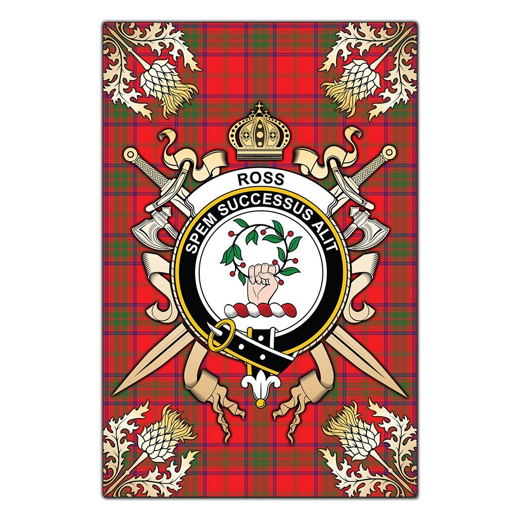 Clan Ross Modern Tartan Crest Black Garden Flag  - Gold Thistle  UA87 Clan Ross Tartan Today   