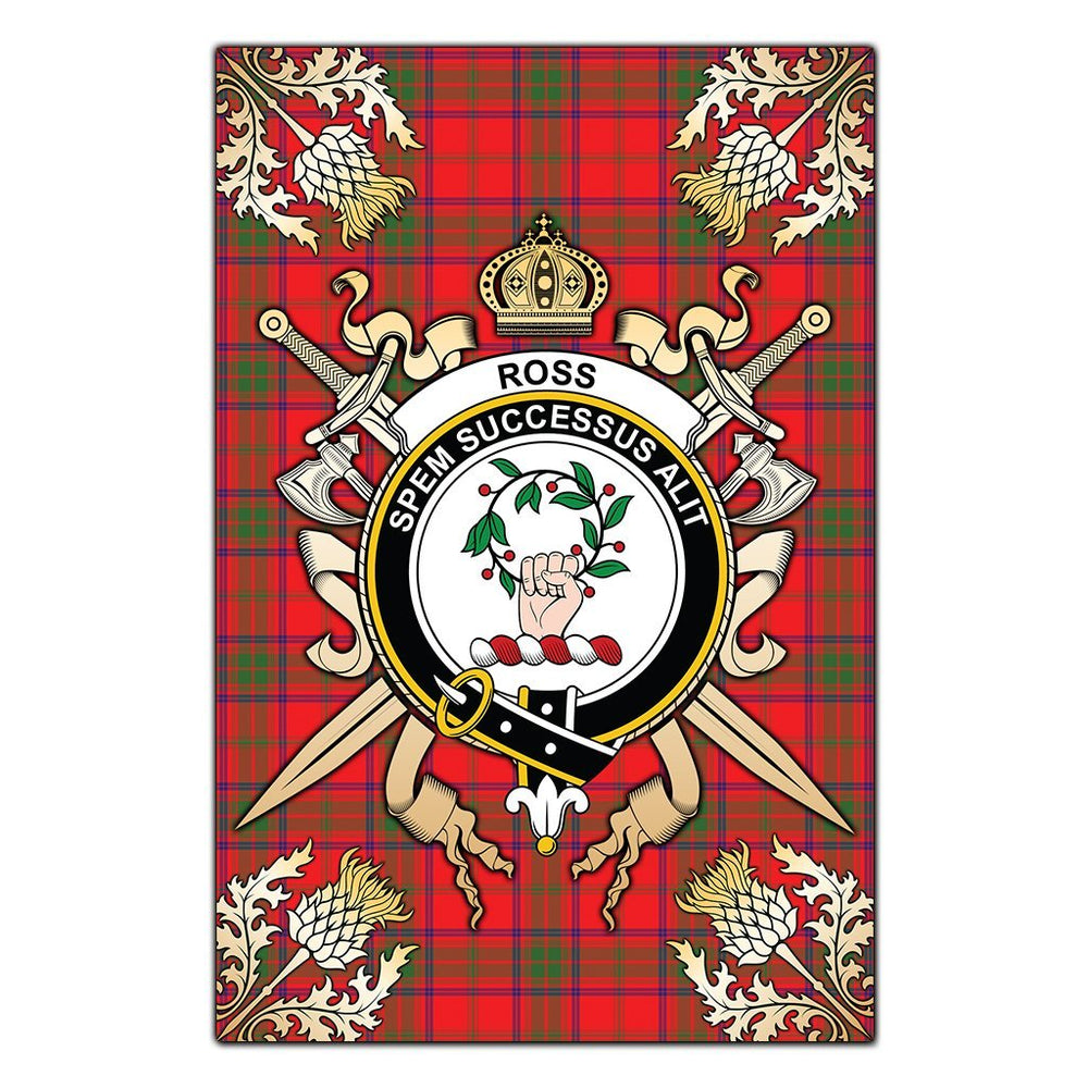 Clan Ross Modern Tartan Crest Black Garden Flag  - Gold Thistle  UA87 Clan Ross Tartan Today   