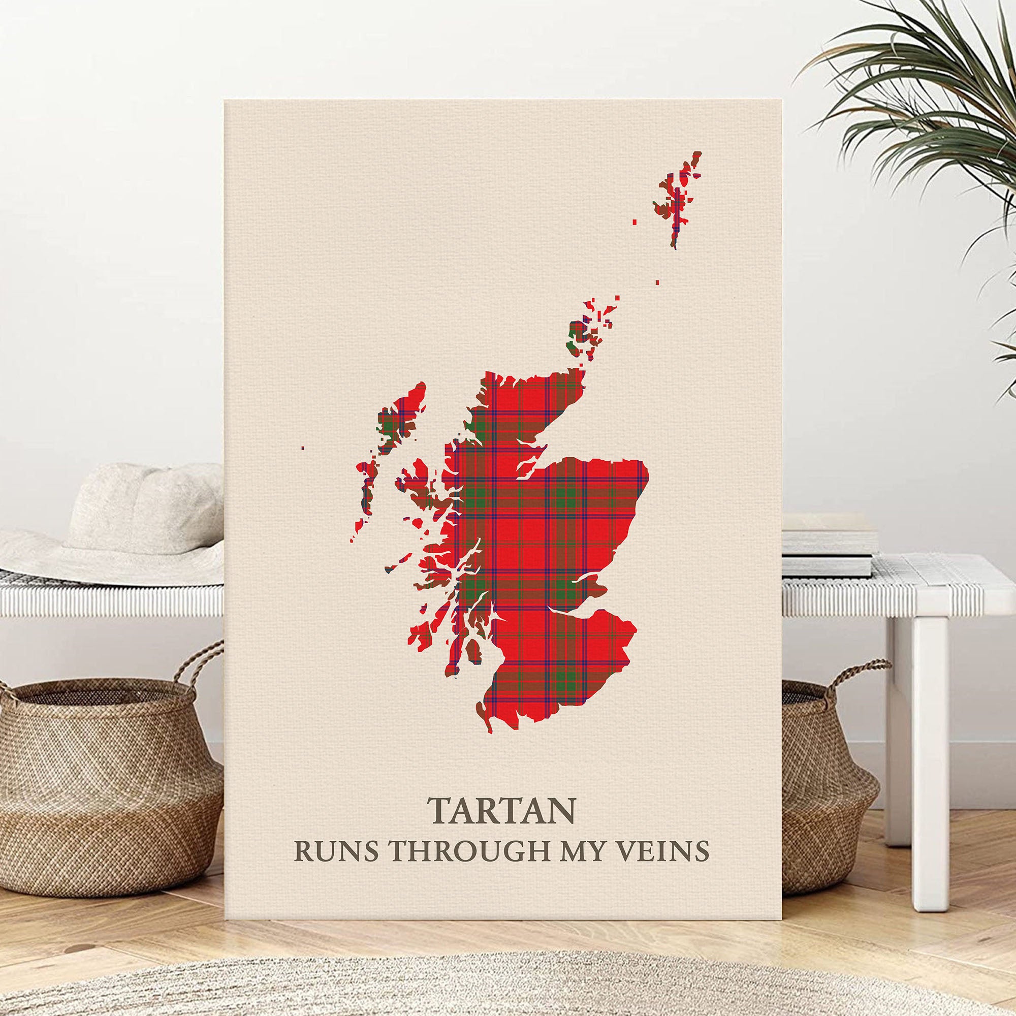 Clan Ross Modern Tartan Scotland Map Canvas “Tartan Runs Through My Veins” Wall Art PM26