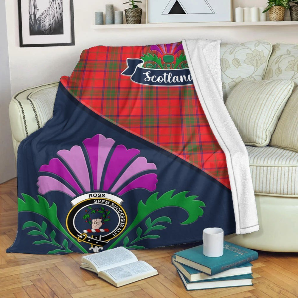 Clan Ross Tartan Crest Premium Blanket Thistle Style WN53 Clan Ross Tartan Today   