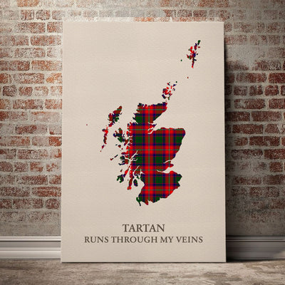 Clan Roxburgh District Tartan Scotland Map Canvas “Tartan Runs Through My Veins” Wall Art AE30