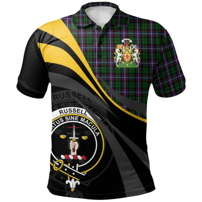 Clan Russell Tartan Polo Shirt - Royal Coat Of Arms Style DF92