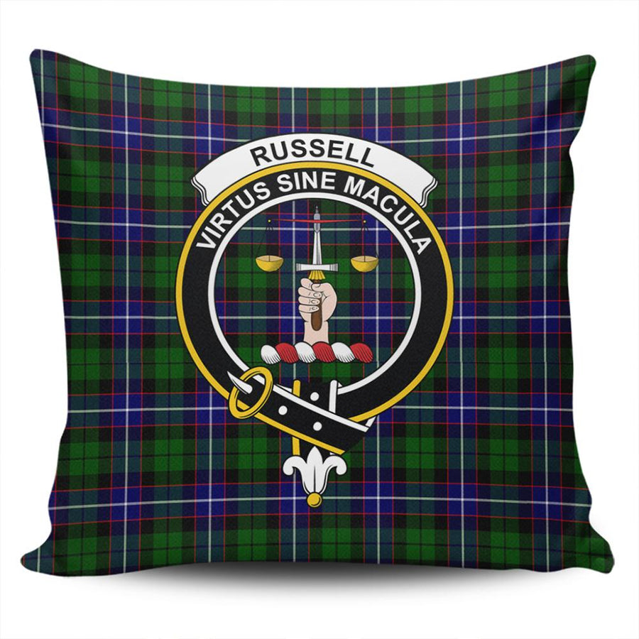 Clan Russell Modern Tartan Crest Pillow Cover