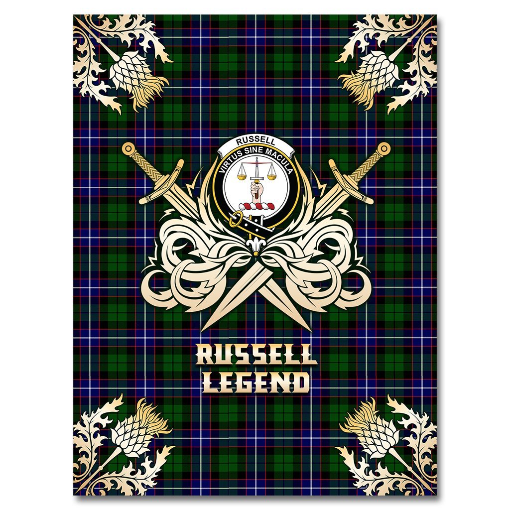 Clan Russell Modern Tartan Gold Courage Symbol Blanket KK72 Clan Russell Tartan Today   