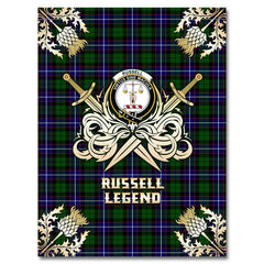 Clan Russell Modern Tartan Gold Courage Symbol Blanket KK72 Clan Russell Tartan Today   