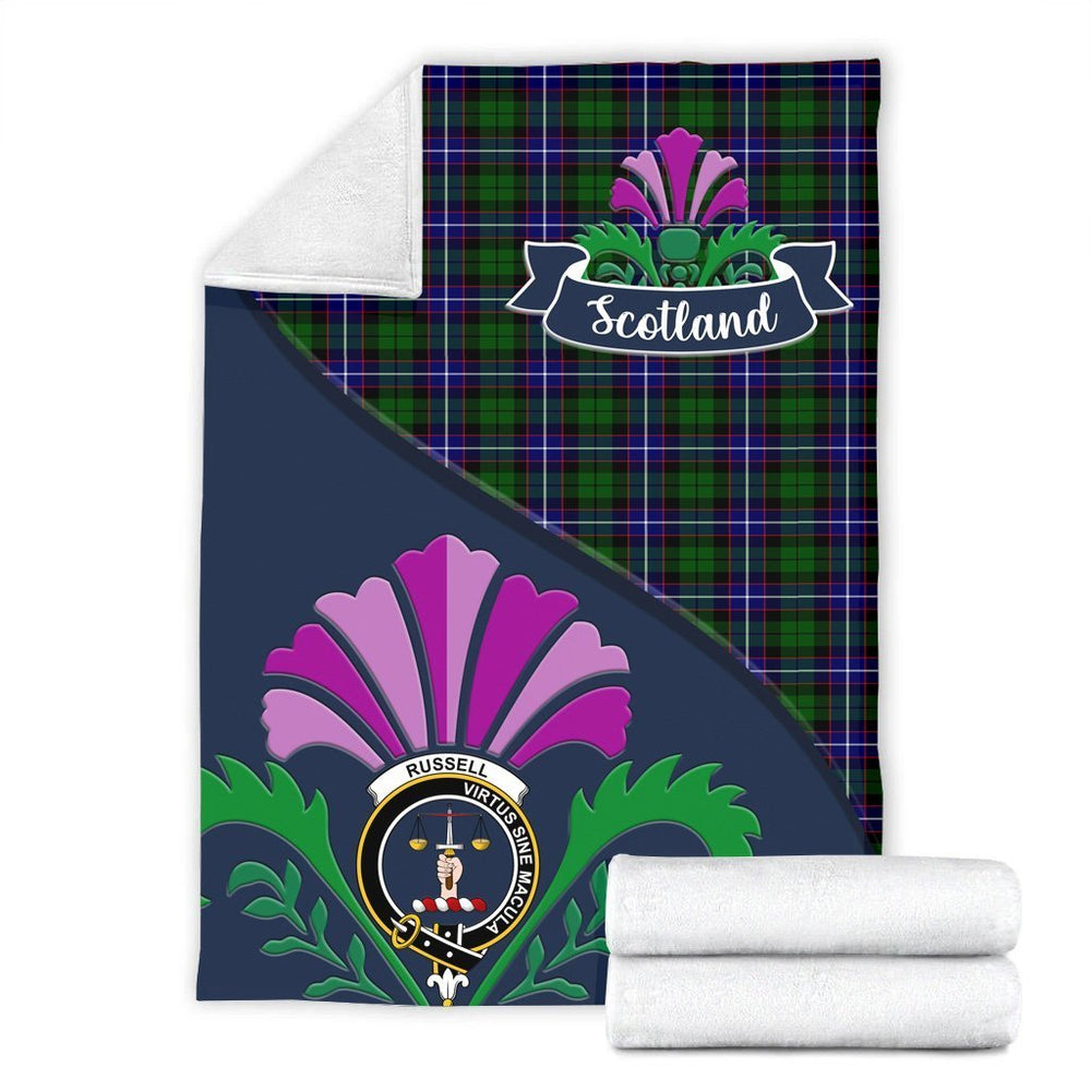 Clan Russell Tartan Crest Premium Blanket Thistle Style MH32 Clan Russell Tartan Today   