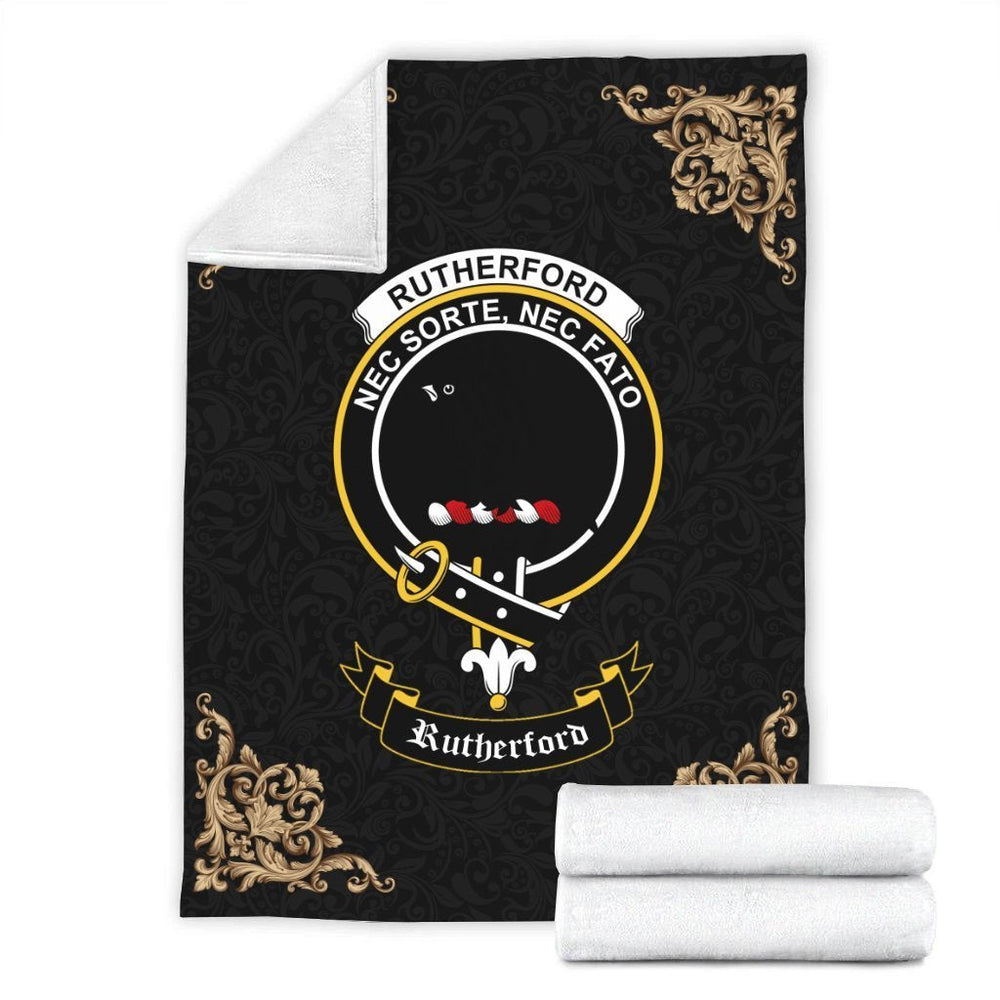 Clan Rutherford Crest Tartan Premium Blanket Black KS30 Clan Rutherford Tartan Today   