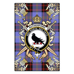 Clan Rutherford Tartan Crest Black Garden Flag  - Gold Thistle  PZ30 Clan Rutherford Tartan Today   