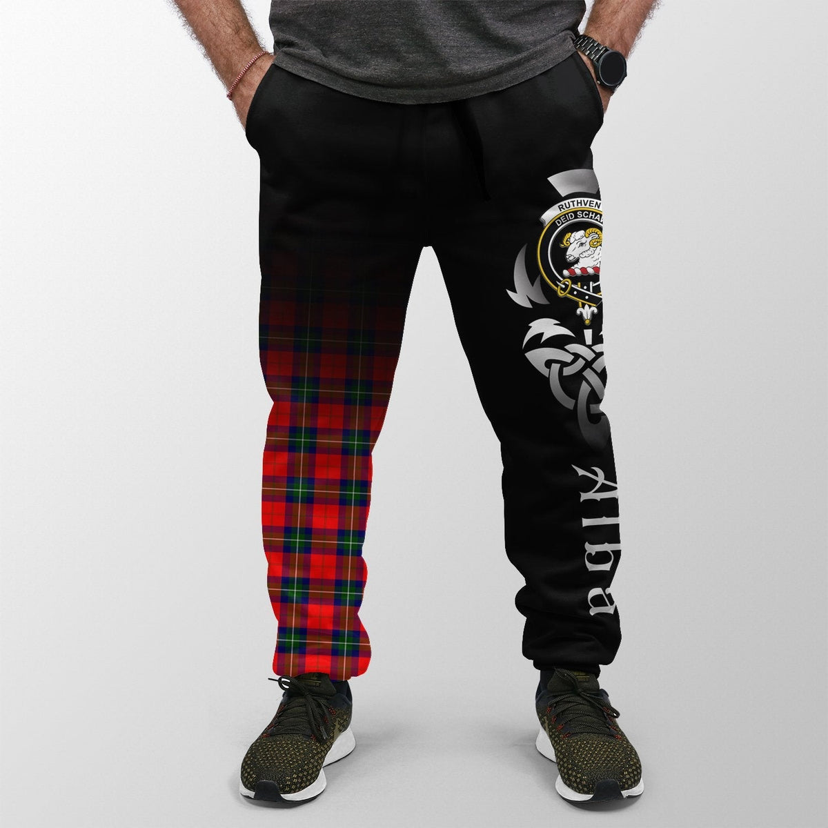 Clan Ruthven Modern Tartan Crest Jogger Sweatpants  Alba Celtic Style WD97 Clan Ruthven Tartan Today   