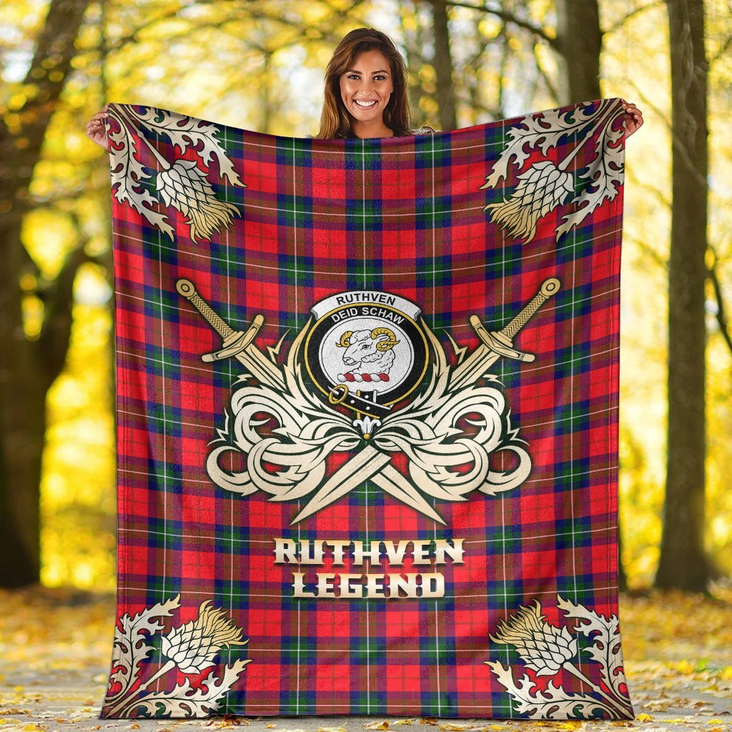 Clan Ruthven Modern Tartan Gold Courage Symbol Blanket ZA41 Clan Ruthven Tartan Today   