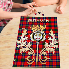 Clan Ruthven Modern Tartan Crest Thistle Jigsaw Puzzles Gift For Family FY71 Clan Ruthven Tartan Today   