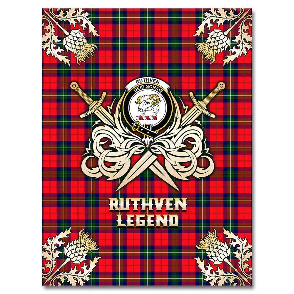 Clan Ruthven Modern Tartan Gold Courage Symbol Blanket ZA41 Clan Ruthven Tartan Today   