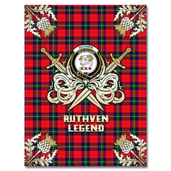 Clan Ruthven Modern Tartan Gold Courage Symbol Blanket ZA41 Clan Ruthven Tartan Today   